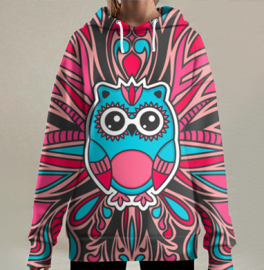 Абстрактная Сова, Hoodie Long Oversize 3D