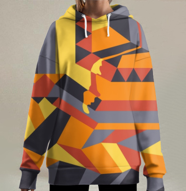 Динамичная капля кубизма с яркой цветовой палитрой, Hoodie Long Oversize 3D