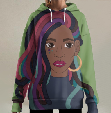 Цветные дреды девушка уверенность стиль дреды, Hoodie Long Oversize 3D