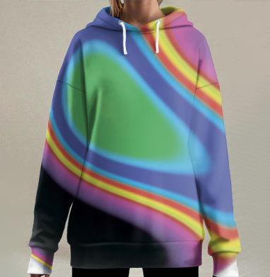 Абстрактные плавные переходы цвета синего зелёного жёлтого чёрного, Hoodie Long Oversize 3D