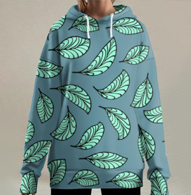 Аквамариновые листья, Hoodie Long Oversize 3D