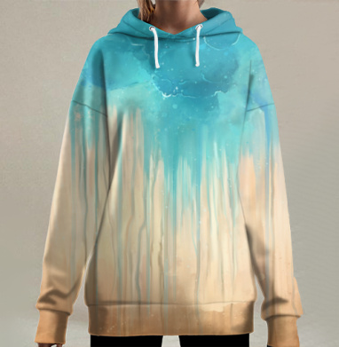 Акварелька синяя, Hoodie Long Oversize 3D