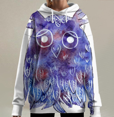 Акварельная сова, Hoodie Long Oversize 3D