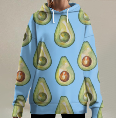 Акварельные половинки авокадо с косточкой и без, Hoodie Long Oversize 3D