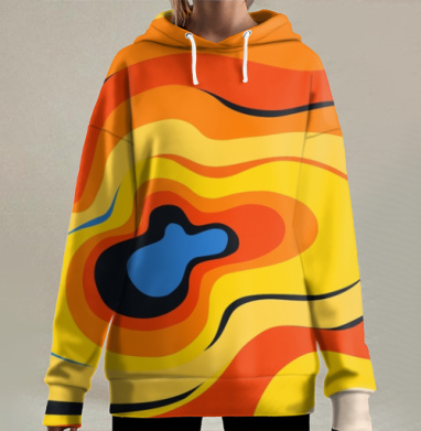 Волнообразная гитара в ярких слоях энергии, Hoodie Long Oversize 3D