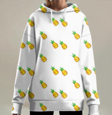 Яркий Ананасовый Узoр с Тропическим Настроением, Hoodie Long Oversize 3D