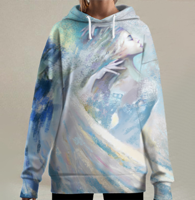 Небесный ангел в облаках / Celestial angel flying на крыльях любви, Hoodie Long Oversize 3D