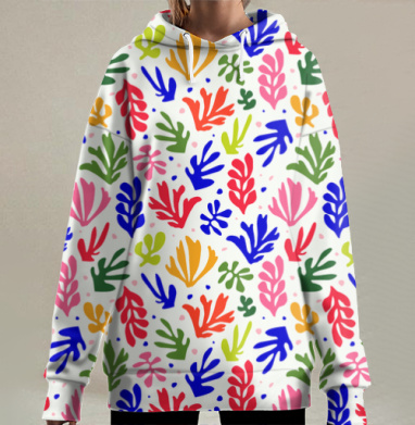 Яркие цветные листья композиция энергии природы, Hoodie Long Oversize 3D