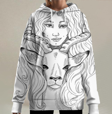 Слияние женщины и антилопы: грация и сила, Hoodie Long Oversize 3D