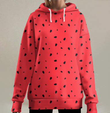 Яркий узор арбуза с черными семечками, Hoodie Long Oversize 3D