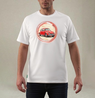 Винтажный красный жук Red Retro Car ретро автомобиль акварель, Футболка мужская REGULAR белая