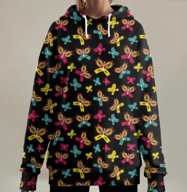 Бабочки - паттерн, Hoodie Long Oversize 3D