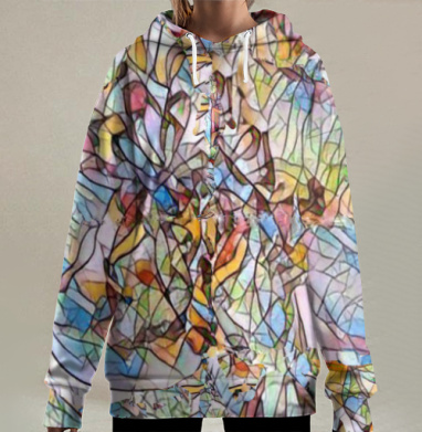 Абстрактные бабочки в животе мозаика мультицвет бабочки в животе, Hoodie Long Oversize 3D