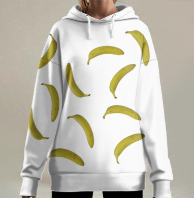 Желтые бананы на светло сером фоне бананы, Hoodie Long Oversize 3D