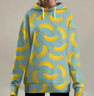 Бананы на бирюзе, Hoodie Long Oversize 3D
