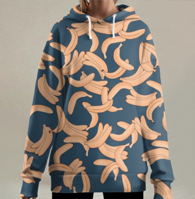 Дизайнерский принт с множеством бананов, Hoodie Long Oversize 3D