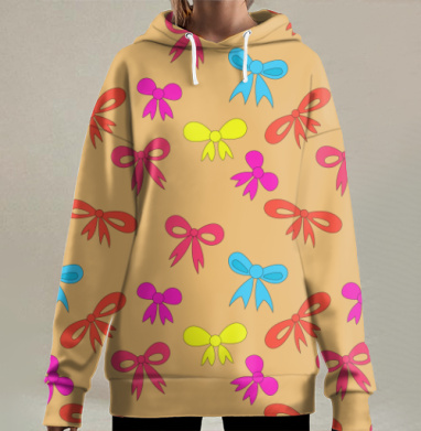 Разноцветные банты на оранжевом фоне банты, Hoodie Long Oversize 3D