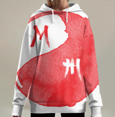Красный баланс мужского и женского береги для эмоций, Hoodie Long Oversize 3D