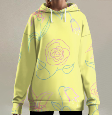 Бесшовный фон Цветы, Hoodie Long Oversize 3D