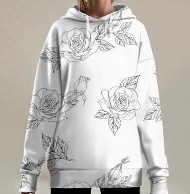 Бесшовный паттерн с розами, Hoodie Long Oversize 3D