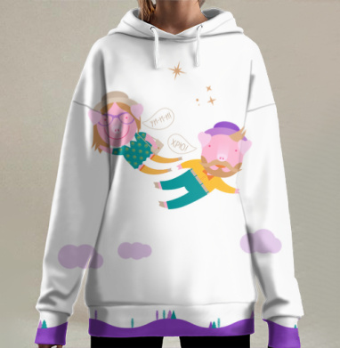 Безмятежно парящие хрюши, Hoodie Long Oversize 3D