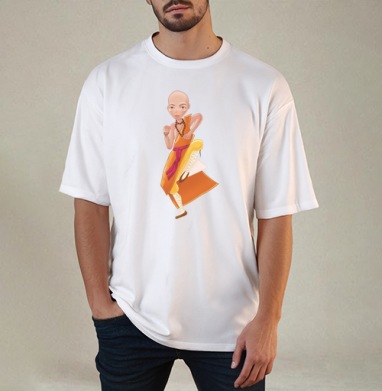 Маленький отважный мастер Shaolin Monk / Шаолиньский монах кунг-фу, Футболка / Мужчинам / Оверсайз / Белая / C принтом