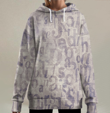 Мягкие Серо Сиреневые Буквы На Фоне, Hoodie Long Oversize 3D