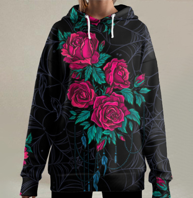 Розы с подвесками нежная красота и элегантность, Hoodie Long Oversize 3D