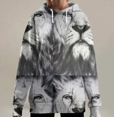 Гиперреалистичный лев с выразительной гривой, Hoodie Long Oversize 3D