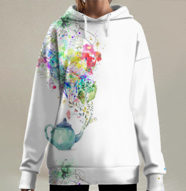 Голубой чайник с ярким дымом творческого вдохновения, Hoodie Long Oversize 3D