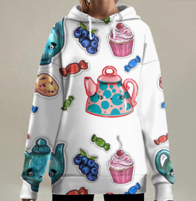 Веселое чаепитие с милыми сладостями и улыбками, Hoodie Long Oversize 3D