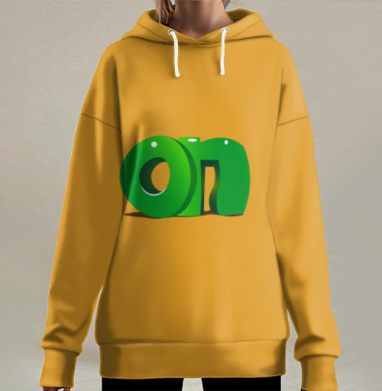 Зеленое слово включено на горчичном фоне, Hoodie Long Oversize 3D
