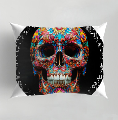 Floral Skull - Цветочный мексиканский череп яркий красочный декор, Подушка декоративная 50х70 см