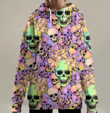 Черепа и лилии, Hoodie Long Oversize 3D