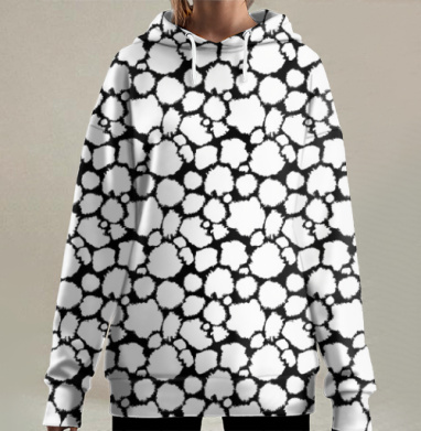 Минималистичная абстракция в черно-белых тонах, Hoodie Long Oversize 3D