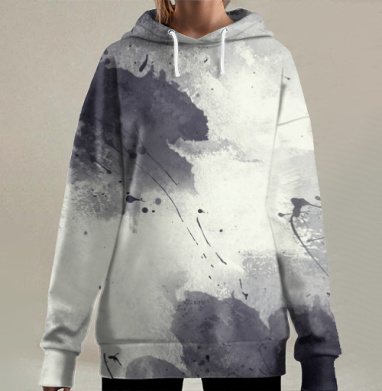 Черно-белая акварель, Hoodie Long Oversize 3D