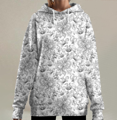 Черно-белый абстрактный узор, Hoodie Long Oversize 3D