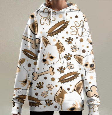 Чихуахуа с косточками и ошейниками для любителей животных, Hoodie Long Oversize 3D