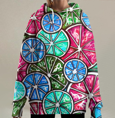Яркие цитрусовые срезы в насыщенных и сочных оттенках, Hoodie Long Oversize 3D