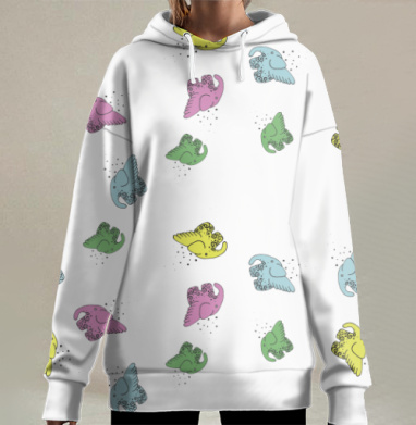Летающие слоны в пастельных оттенках, Hoodie Long Oversize 3D