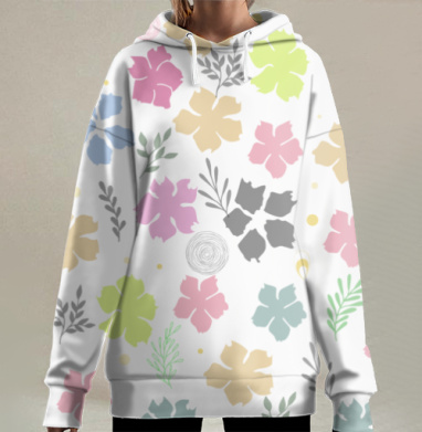 Пастельные цветы листья легкость умиротворение нежность, Hoodie Long Oversize 3D