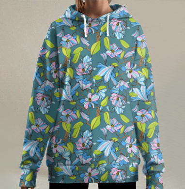Цветущая магнолия, Hoodie Long Oversize 3D