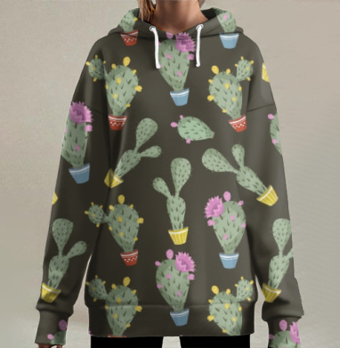 Цветущие кактусы, Hoodie Long Oversize 3D
