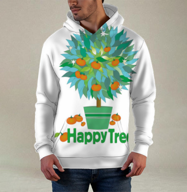 Дерево счастья.Happy tree.Мандариновое дерево, Худи / Мужская / С карманом / 3D