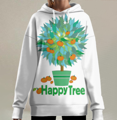 Дерево счастья.Happy tree.Мандариновое дерево, Hoodie Long Oversize 3D