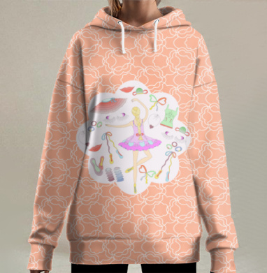 Девочка - балерина, Hoodie Long Oversize 3D