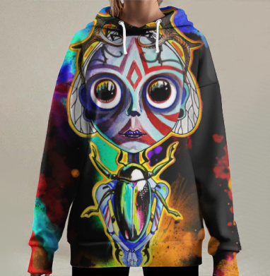 Девочка и жуки, Hoodie Long Oversize 3D