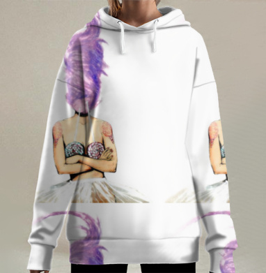 Сказочная девушка с сиреневыми волосами и леденцами на груди, Hoodie Long Oversize 3D