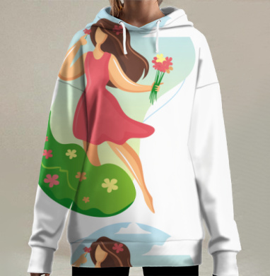 Летняя девушка с цветами радость свобода, Hoodie Long Oversize 3D