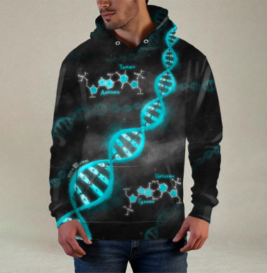 DNA blue / ДНК — синий, Худи / Мужская / С карманом / 3D